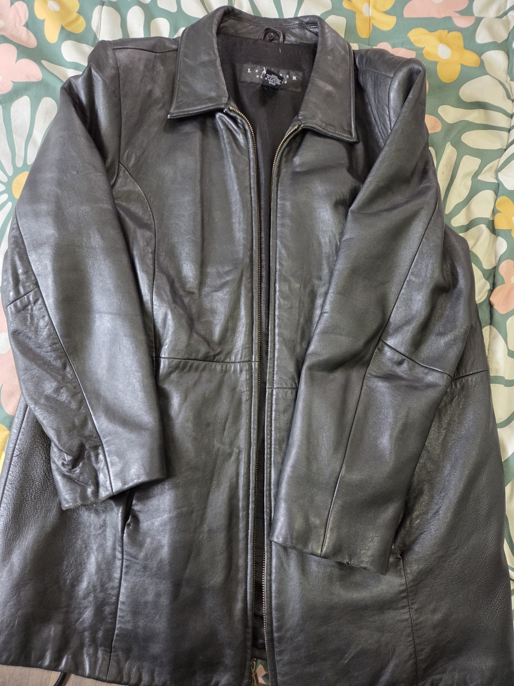 Vintage 90s Leather Elements Black Leather Jacket, Minimalist, Classic Collar,